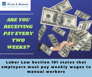 NY LAW REQUIRING WEEKLY PAY FOR MANUAL WORKERS